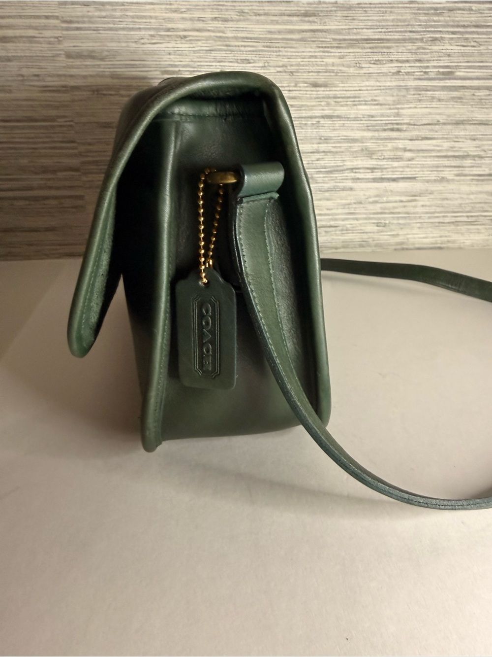 Coach Bottle City Bag Green Leather Crossbody Bag with Turn-Lock Closure